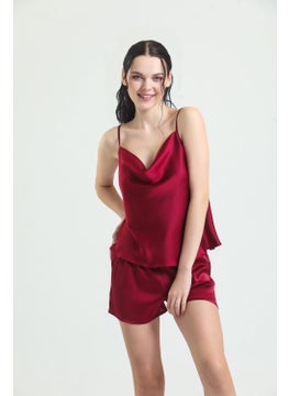 Magic Form 16790 Women's Claret Red Cowl Neck Crepe Satin Shorts Set  - Image 3