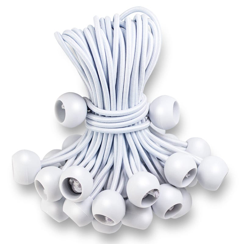 Kinzomor Bungee Balls 9 Inch 50 PCS White Tarp Bungee with Balls Heavy Duty Tarp Tie Downs for Camping Shelter Cargo Projector Screen Tent Poles with UV Resistant