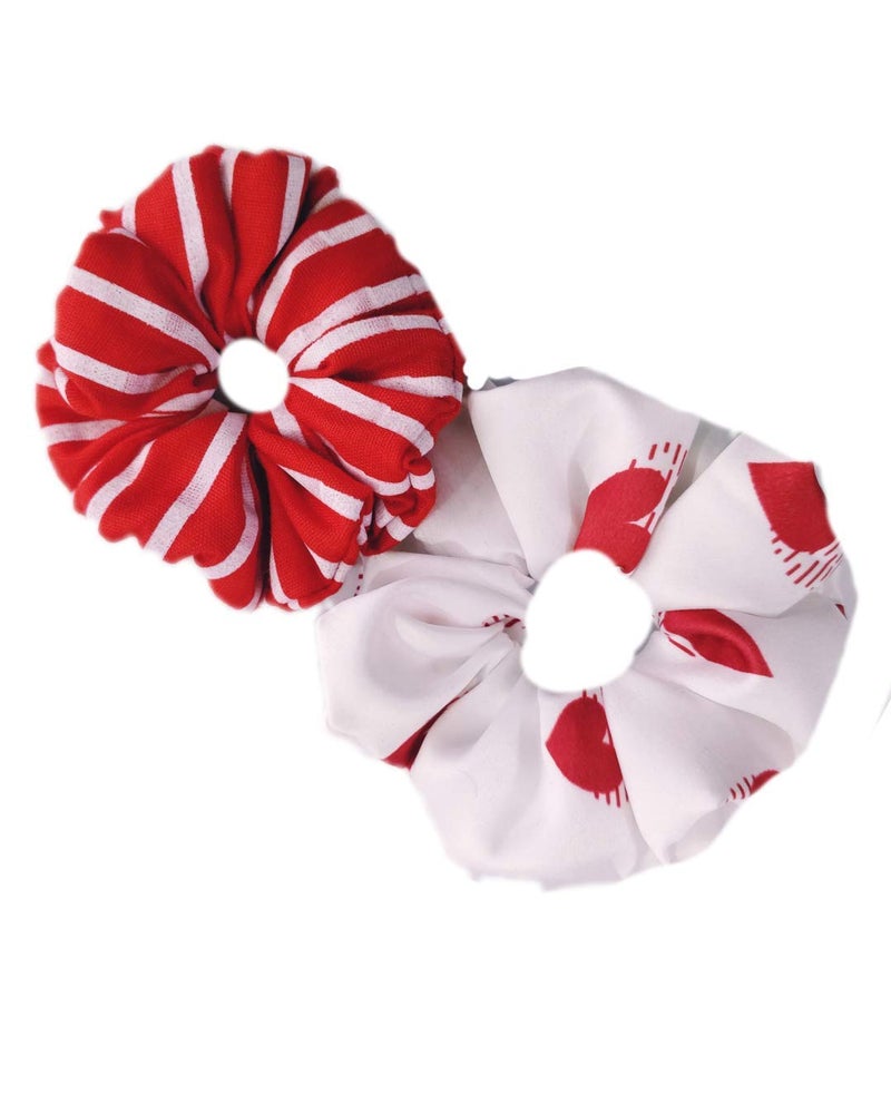 IBDA IBDA Valentine Special Falling Hearts Pack of 02 Hair Scrunchies Solid Colour Hair Ties HandmadeHead Accessories Adjustable Size  - Image 1