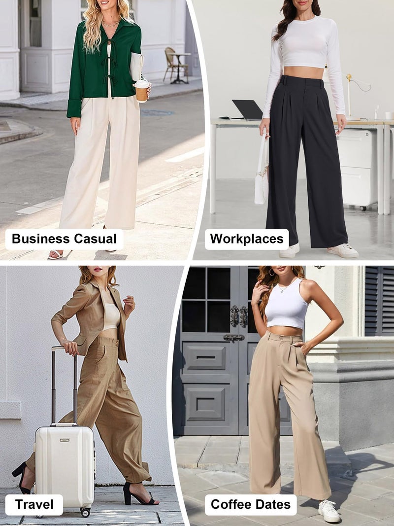 AVAMO Slacks for Women Dress Pants Stretchy Work Pants Wide Leg High Waisted Business Casual Trousers with Pockets Waffle Black - Image 3