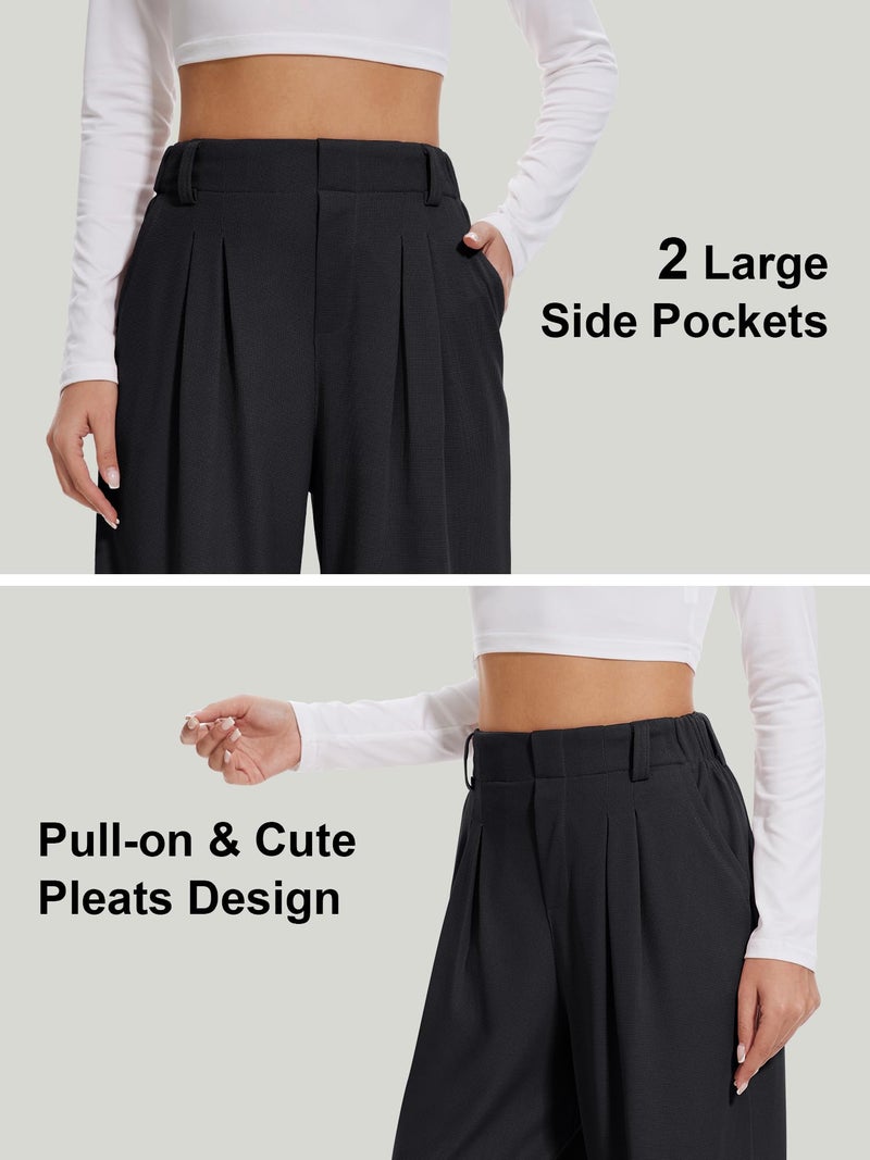 AVAMO Slacks for Women Dress Pants Stretchy Work Pants Wide Leg High Waisted Business Casual Trousers with Pockets Waffle Black - Image 4