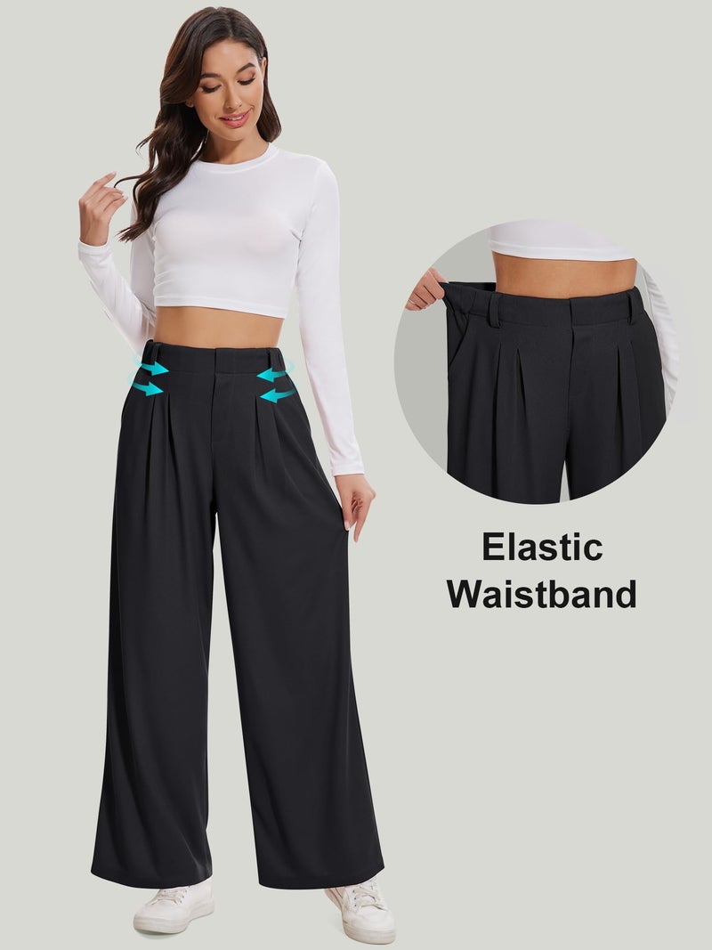 AVAMO Slacks for Women Dress Pants Stretchy Work Pants Wide Leg High Waisted Business Casual Trousers with Pockets Waffle Black - Image 5