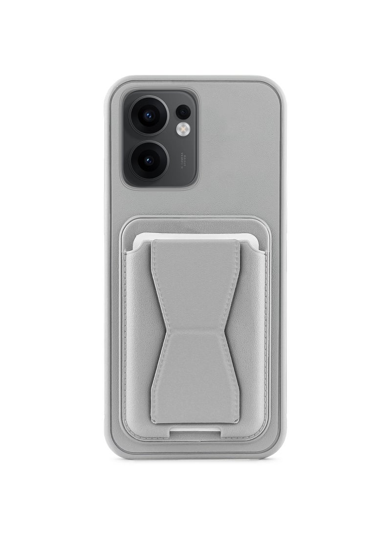 Leather back cover with card wallet Foldable Shockpoof Case compatible with Oppo Reno 13F 5G (Grey) 