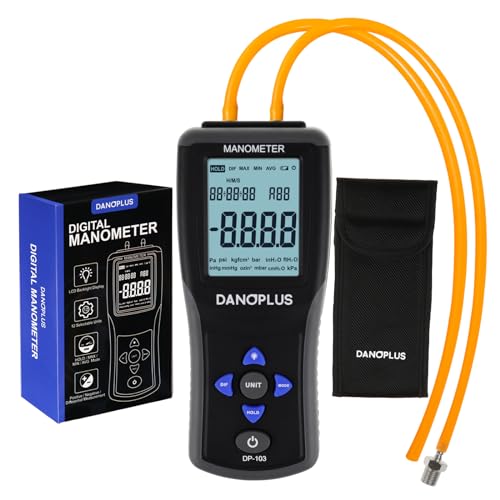 DANOPLUS Manometer Digital Manometer Gas Pressure Tester Professional 12 Selectable Units Differential Manometer Gauge HVAC Air Pressure Meter with Large LCD Display Backlight, Data Record Funtion - Image 1