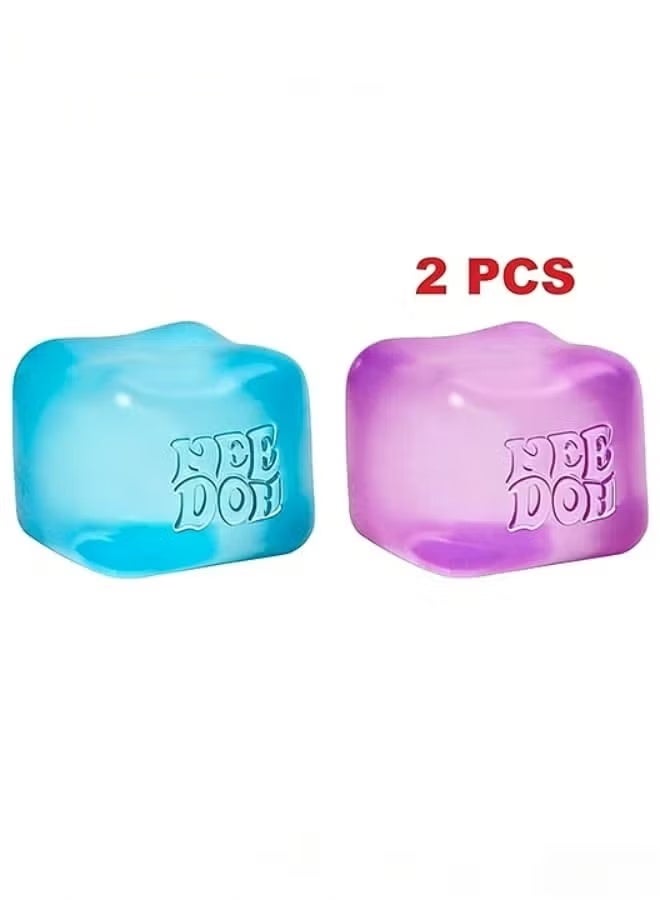 NeeDoh Nice Cube -Sensory Squeeze Toy with Super Solid Squish - 2.25" Cube (Blue+Purple) - Image 1