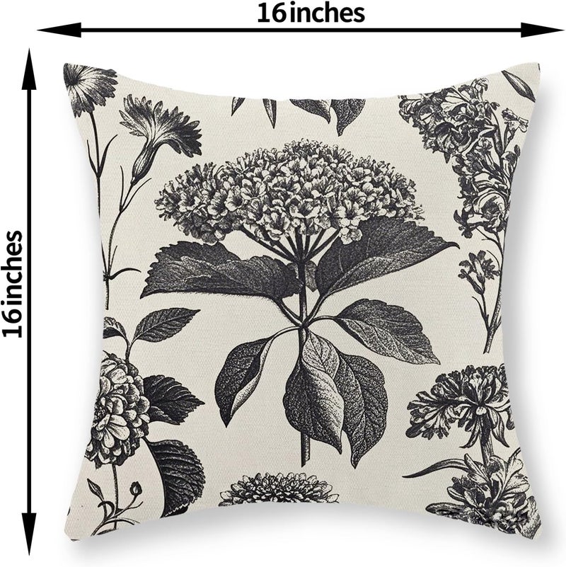 GOLIANDA Black Pillow Covers 16x16 Set of 2 Vintage Boho Floral Hydrangea Herbs Botanical Throw Pillow Cover Outdoor Flower Decoration Pillowcase Linen Farmhouse Cushion Case Decorative for Couch Sofa - Image 2