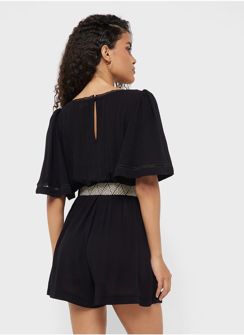 Little Mistress Black Paperbag Belted Playsuit  - Image 2