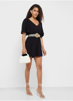 Little Mistress Black Paperbag Belted Playsuit  - Image 4