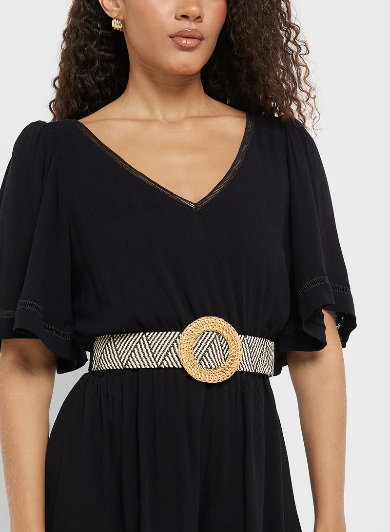 Little Mistress Black Paperbag Belted Playsuit