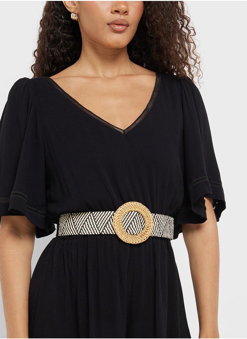 Little Mistress Black Paperbag Belted Playsuit  - Image 3