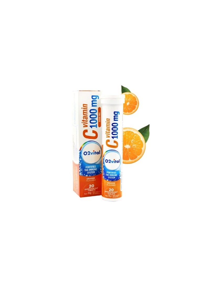 O2Vital Vitamin C 1000mg + ZINC 25 MG helps support immune function and overall wellbeing Orange Effervescent Tablets – 20 Tablets - Image 1