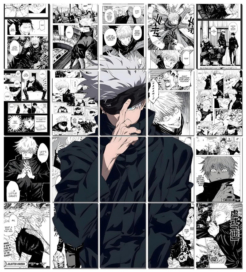 Moment Prints Gojo Satoru Manga Collage Poster Set - Set of 20, 210 mm x 297 mm, W/Self-Adhesive, Premium-Quality Posters, 300 GSM Paper, Anime Posters, Gojo Poster (Gojo Manga 1) - Glue Dots Included, Cardstock  - Image 1