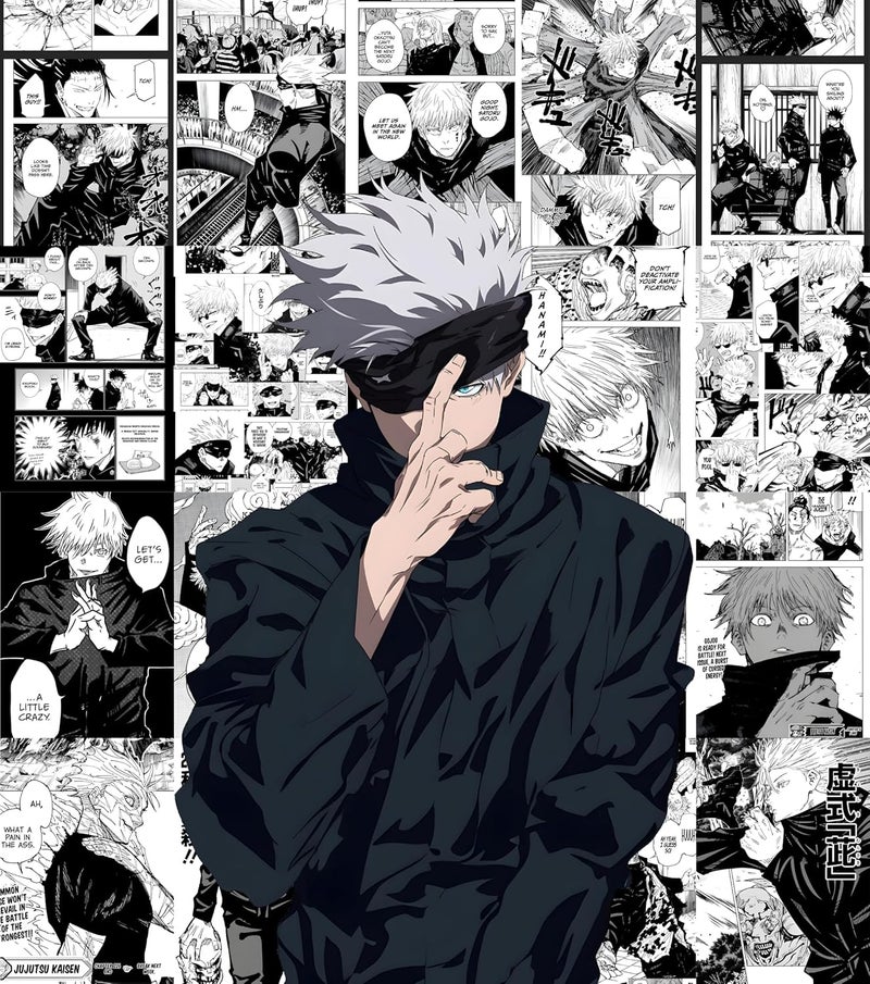 Moment Prints Gojo Satoru Manga Collage Poster Set - Set of 20, 210 mm x 297 mm, W/Self-Adhesive, Premium-Quality Posters, 300 GSM Paper, Anime Posters, Gojo Poster (Gojo Manga 1) - Glue Dots Included, Cardstock  - Image 2