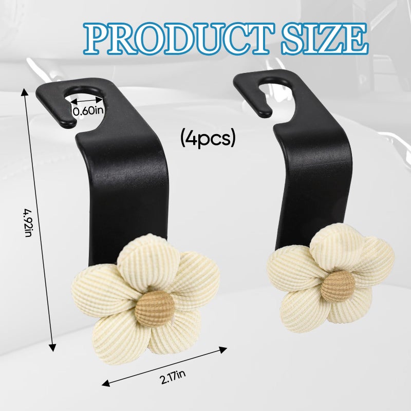 Hbxdeco 4PCS Car Seat Headrest Hook, Cute Flower Car Seat Back Hanging Hook, Auto Seat Purse Hanger Organizer for Handbag Clothes Coat Grocery Bag, Universal Interior Car Accessories (White) - Image 2