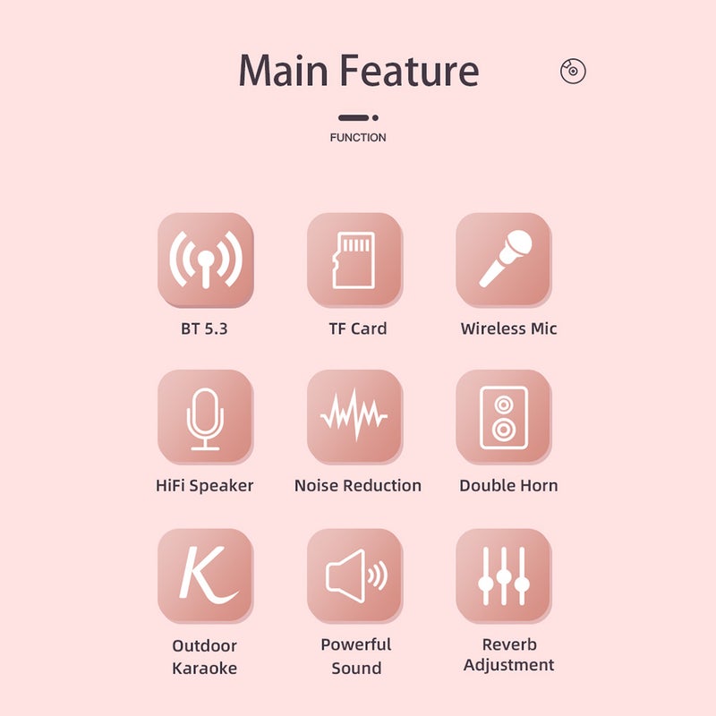 Mini Karaoke Machine with 2 Wireless Microphones Portable BT Speaker Rechargeable 10W HiFi LED Color Lights Handheld Mic Karaoke Speaker Gifts for Girls Boys Birthday Party Home KTV Set - Image 3