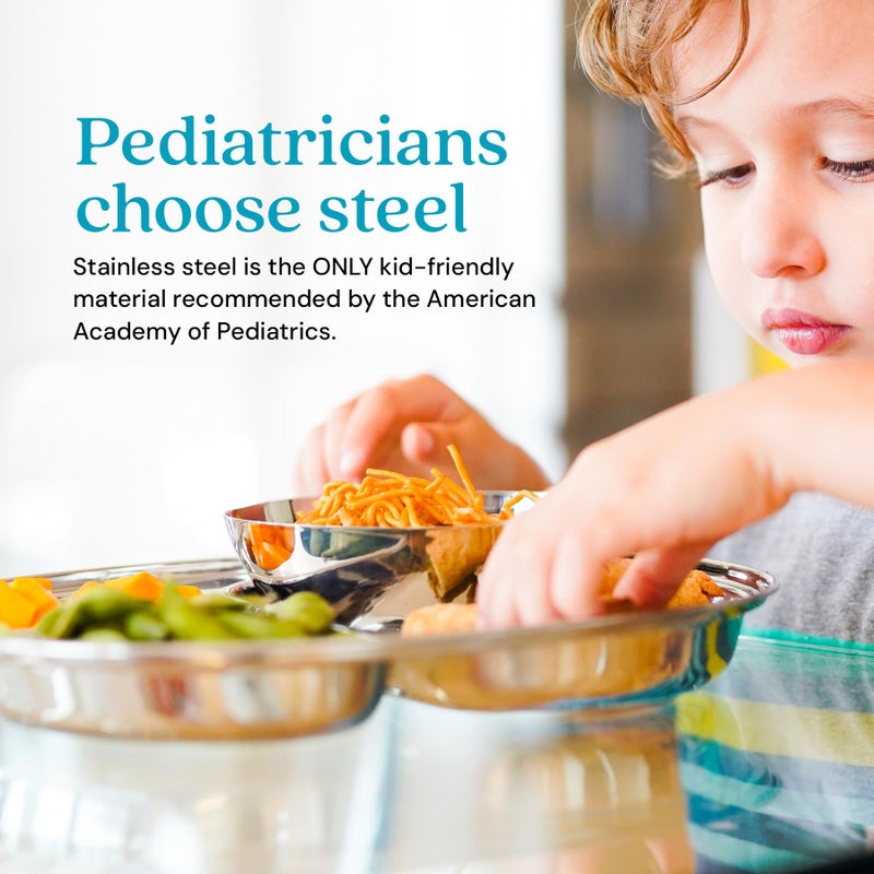 Ahimsa Stainless Steel Kids Plate, Pediatrician Designed Divided Toddler & Baby Plates, Non Toxic, Unbreakable & Dishwasher Safe, Polished - Image 3