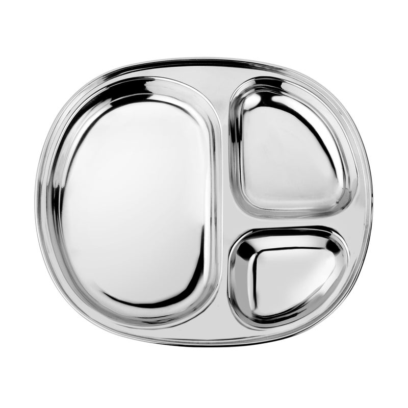 Ahimsa Stainless Steel Kids Plate, Pediatrician Designed Divided Toddler & Baby Plates, Non Toxic, Unbreakable & Dishwasher Safe, Polished - Image 1