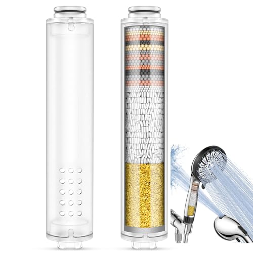 PWERAN Shower Filter for Handheld Shower Head, 2 Pack 18 Stage Replacement Filters for Hard Water Remove Chlorine and Harmful Substances - Image 1