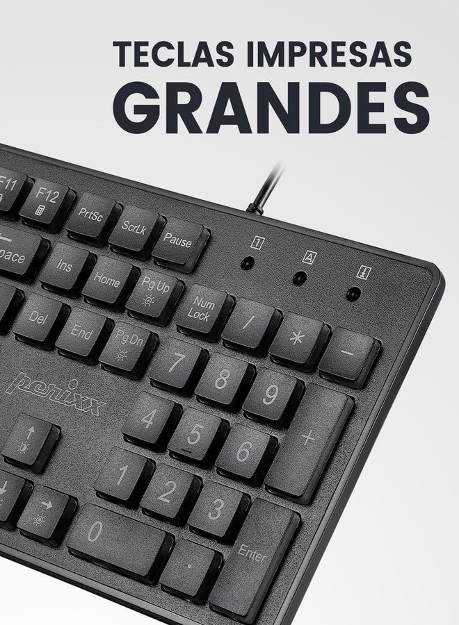 Perixx PERIBOARD-317ES es un teclado con cable y retroiluminado LED, Letras impresas en grande con iluminación blanca, Teclado Full Size, QWERTY Español - Image 2