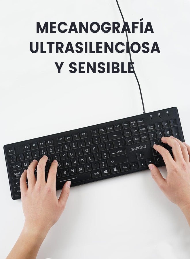 Perixx PERIBOARD-317ES es un teclado con cable y retroiluminado LED, Letras impresas en grande con iluminación blanca, Teclado Full Size, QWERTY Español - Image 5