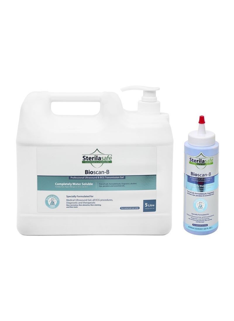 Sterilasafe BioScan B Professional ECG Medical Ultrasound Transmission Gel Blue 5 Litre (With 250ml Free Refill Bottle) - Image 1