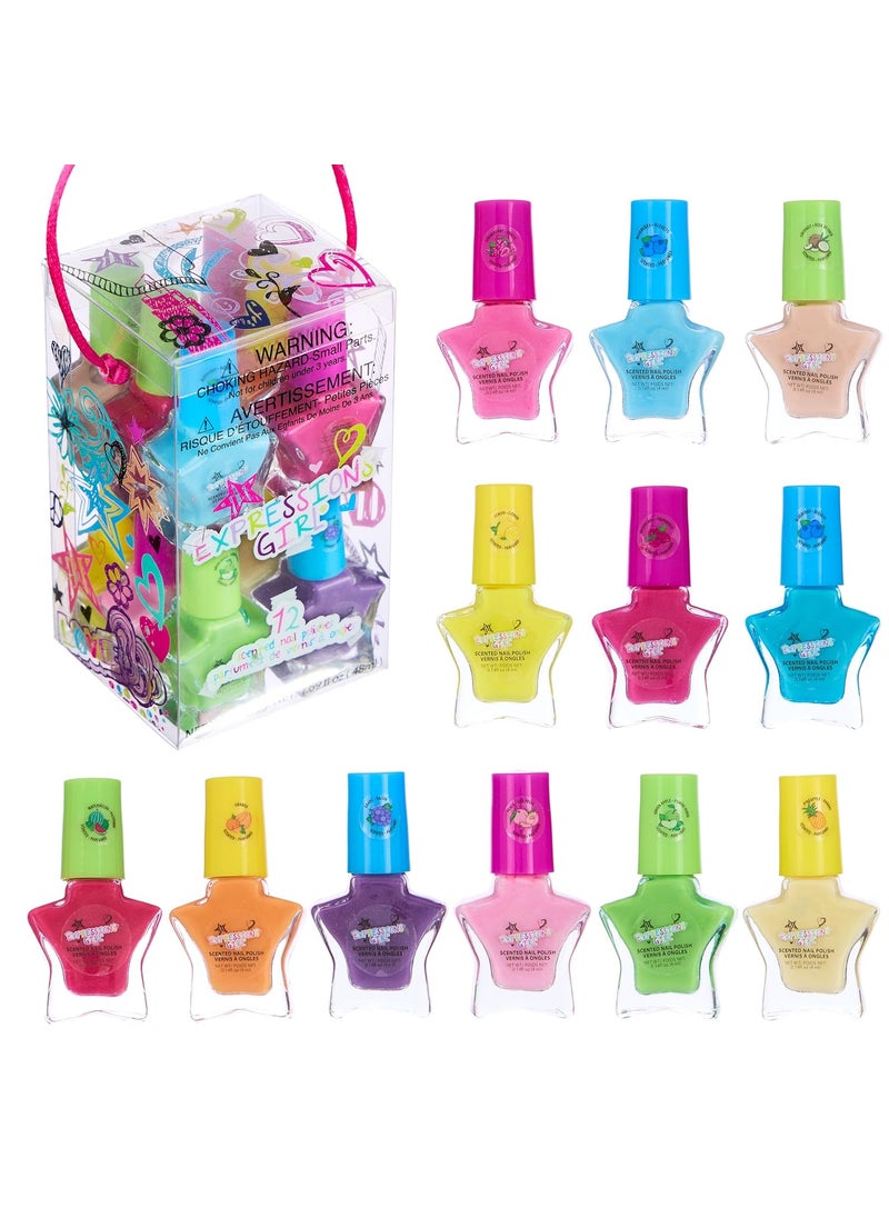 Expressions Expressions 12pc Scented Nail Polish Set - Colorful Star-Shaped Mini Nail Polishes w/Fun Fruity Scents, Cute Nail Polish Manicure Kit & Pedicure Kit For Girls, Water Based 