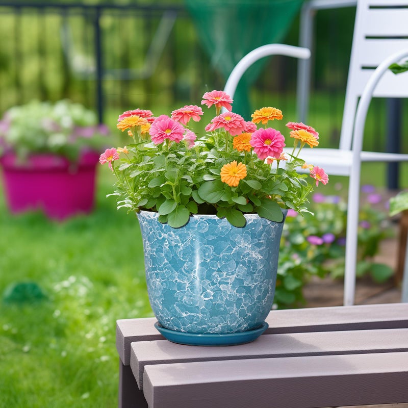 SUNPOTFOR 8 Inch Plant Pot - Ceramic Planter with Drainage Hole and Saucer, Round Planter for Indoor Outdoor, Modern Planter, Decorative Flower Pot, Apartment Garden Home Decor, Gardening Gifts, Blue - Image 4