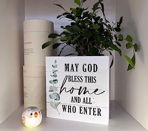 Razpah Christian Wooden Box Sign - Inspirational Table Sign, Front Door Decor, Home Decor, Farmhouse Artwork - May God Bless This Home - Image 4
