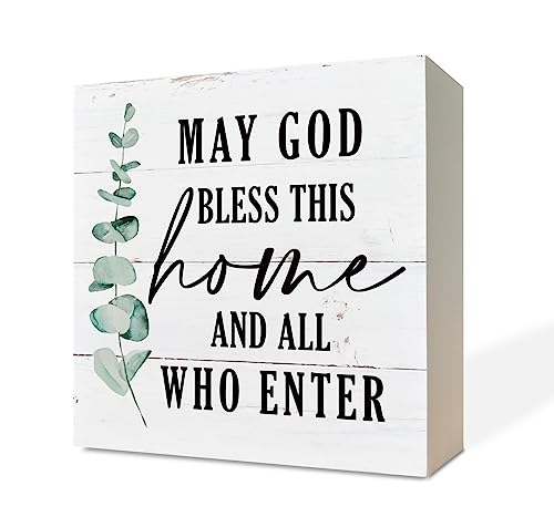 Razpah Christian Wooden Box Sign - Inspirational Table Sign, Front Door Decor, Home Decor, Farmhouse Artwork - May God Bless This Home - Image 1