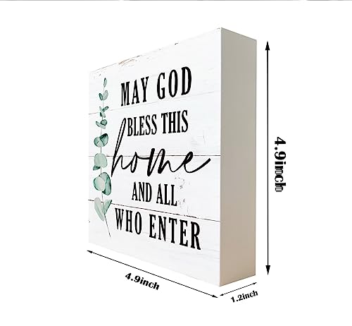 Razpah Christian Wooden Box Sign - Inspirational Table Sign, Front Door Decor, Home Decor, Farmhouse Artwork - May God Bless This Home - Image 2