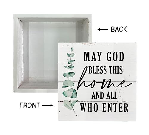 Razpah Christian Wooden Box Sign - Inspirational Table Sign, Front Door Decor, Home Decor, Farmhouse Artwork - May God Bless This Home - Image 3