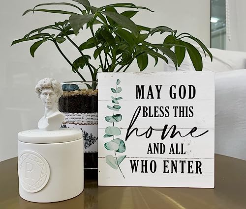 Razpah Christian Wooden Box Sign - Inspirational Table Sign, Front Door Decor, Home Decor, Farmhouse Artwork - May God Bless This Home - Image 5