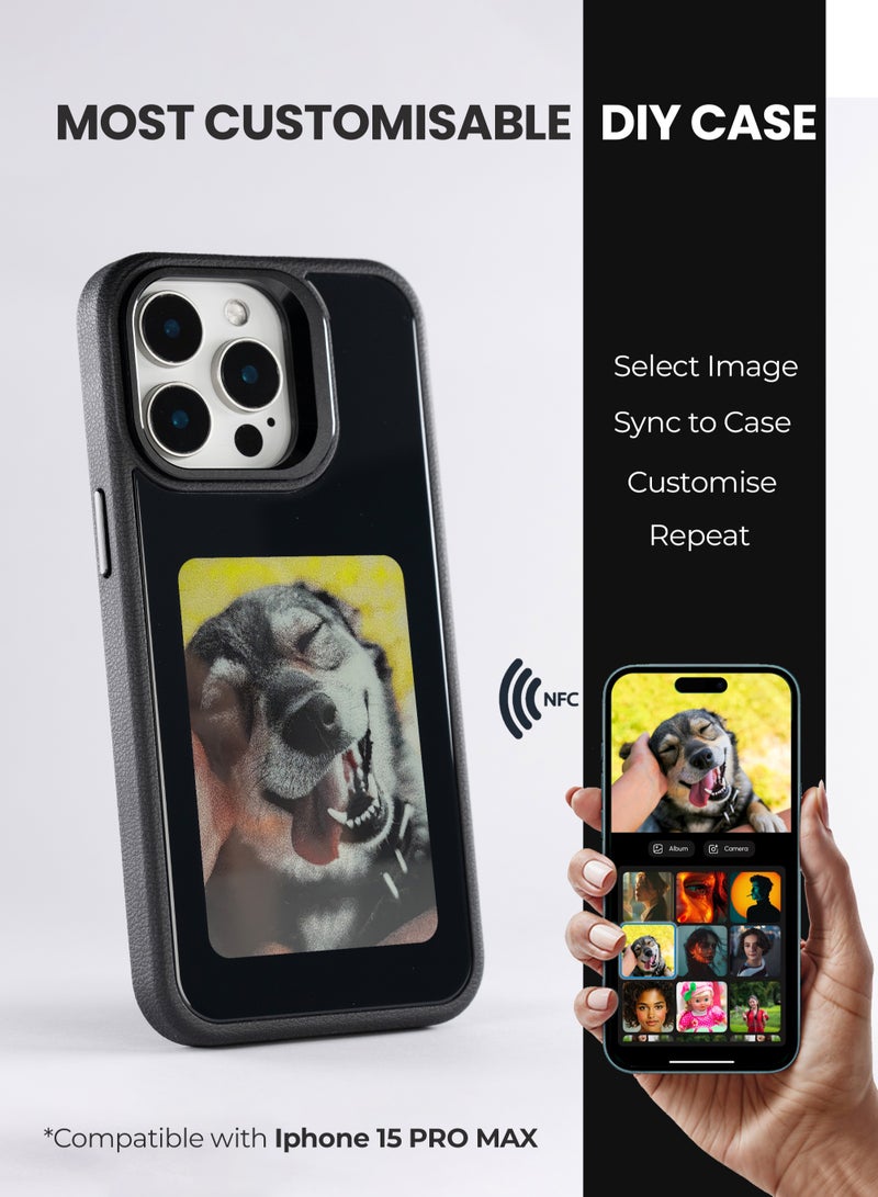 AI Vista iPhone 15 Pro Max – Black Smart Case with NFC, E-Ink Back Display, DIY Image - Image 1