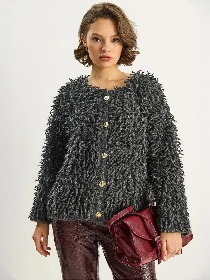 Bianco Lucci LUCCI Textured Button-Up Cardigan