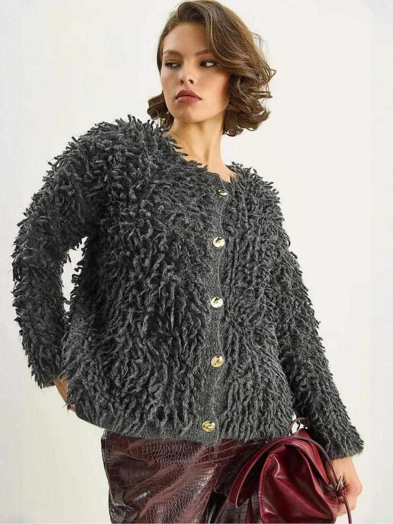 Bianco Lucci LUCCI Textured Button-Up Cardigan