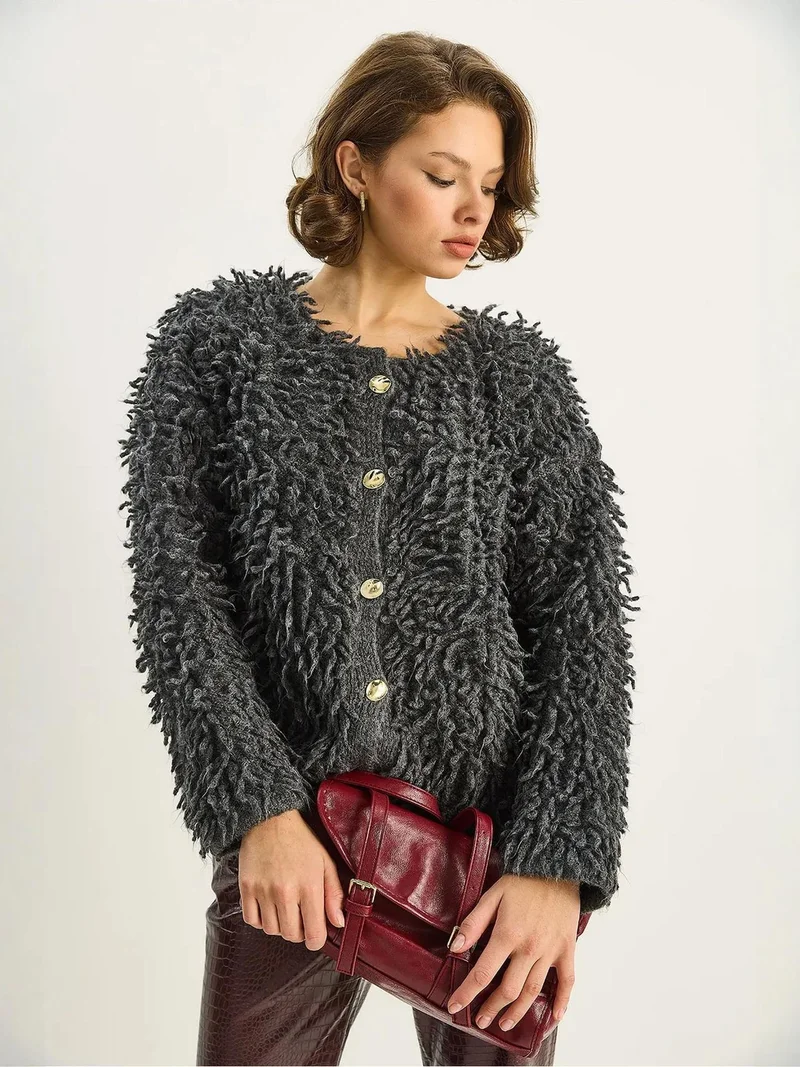 Bianco Lucci LUCCI Textured Button-Up Cardigan