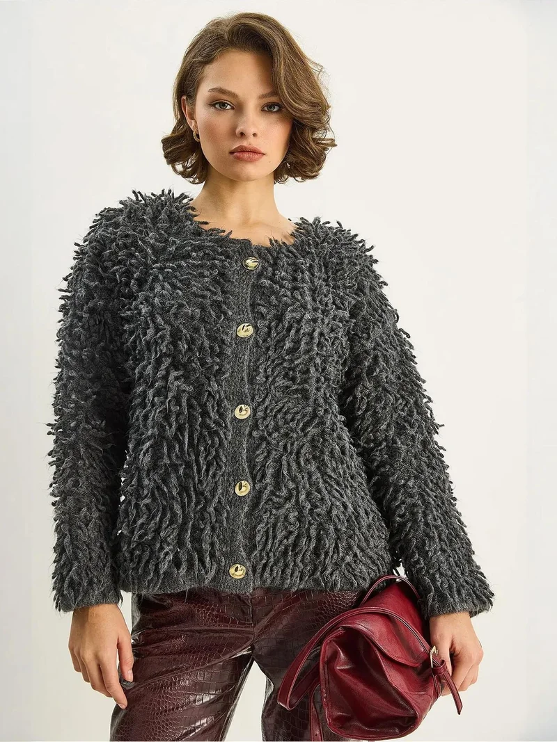 Bianco Lucci LUCCI Textured Button-Up Cardigan