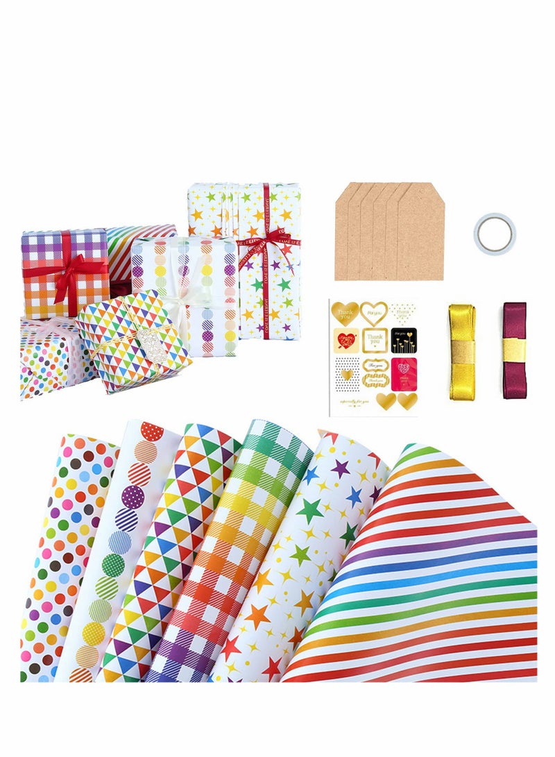 Eco-Friendly Happy Birthday Gift Wrapping Set - Wrapping Paper, Ribbons, Stickers for Birthdays, Showers, Graduations - Boy or Girl Theme - Image 1