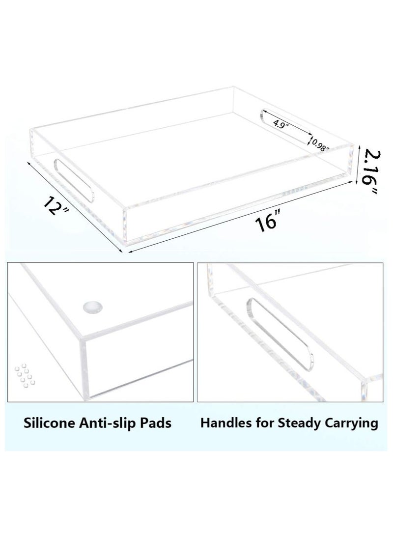 Clear Serving Tray, Acrylic Decorative Serving Trays with Handles for Kitchen Dining Room Table Ottoman Vanity Countertop 16" x 12" - Image 4