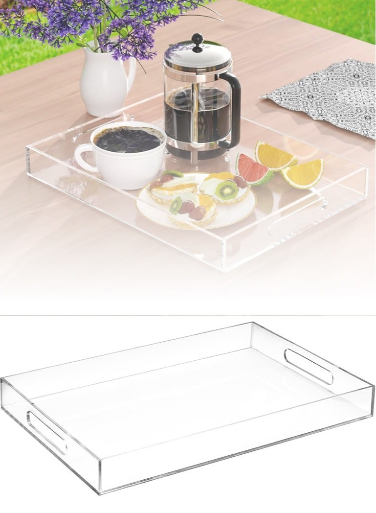 Clear Serving Tray, Acrylic Decorative Serving Trays with Handles for Kitchen Dining Room Table Ottoman Vanity Countertop 16" x 12" - Image 1