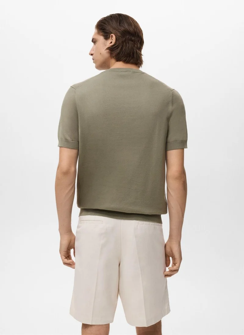 مانجو Cotton Fine-Knit T-Shirt