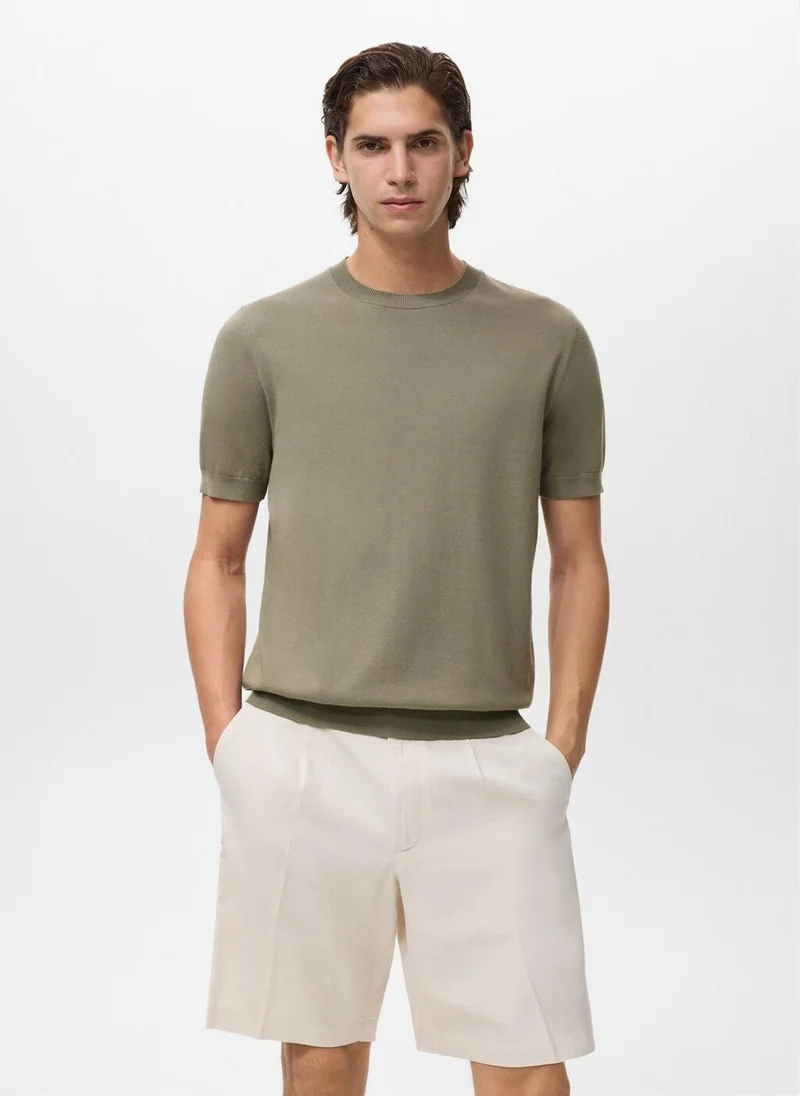 مانجو Cotton Fine-Knit T-Shirt