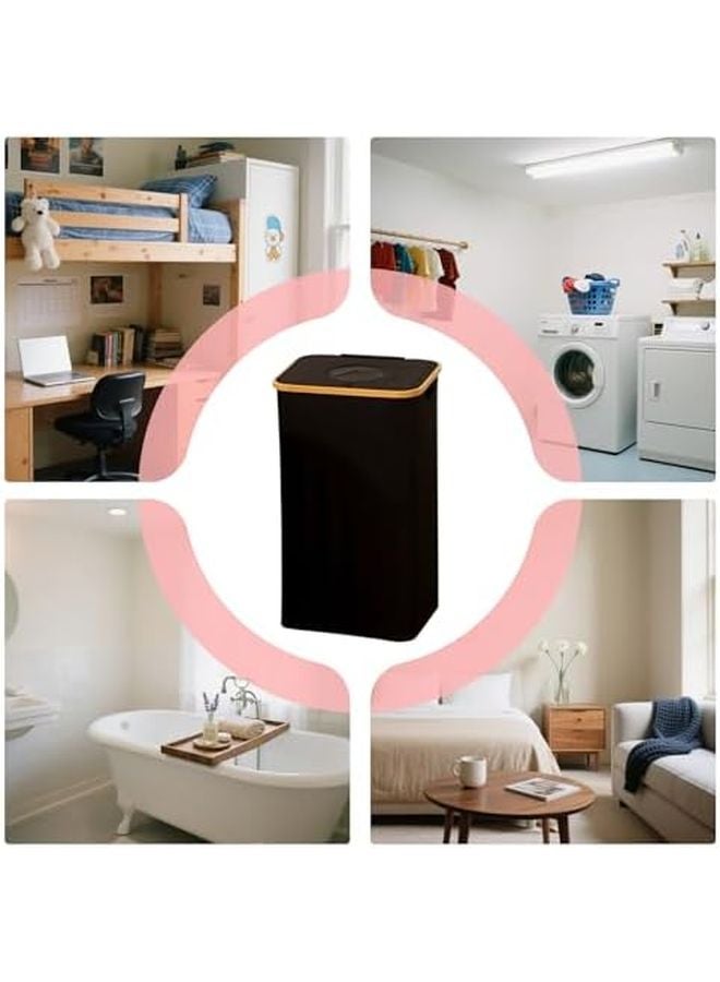 Foldable Laundry Basket With Lid Single Hole Style Portable Storage Bag - Image 4