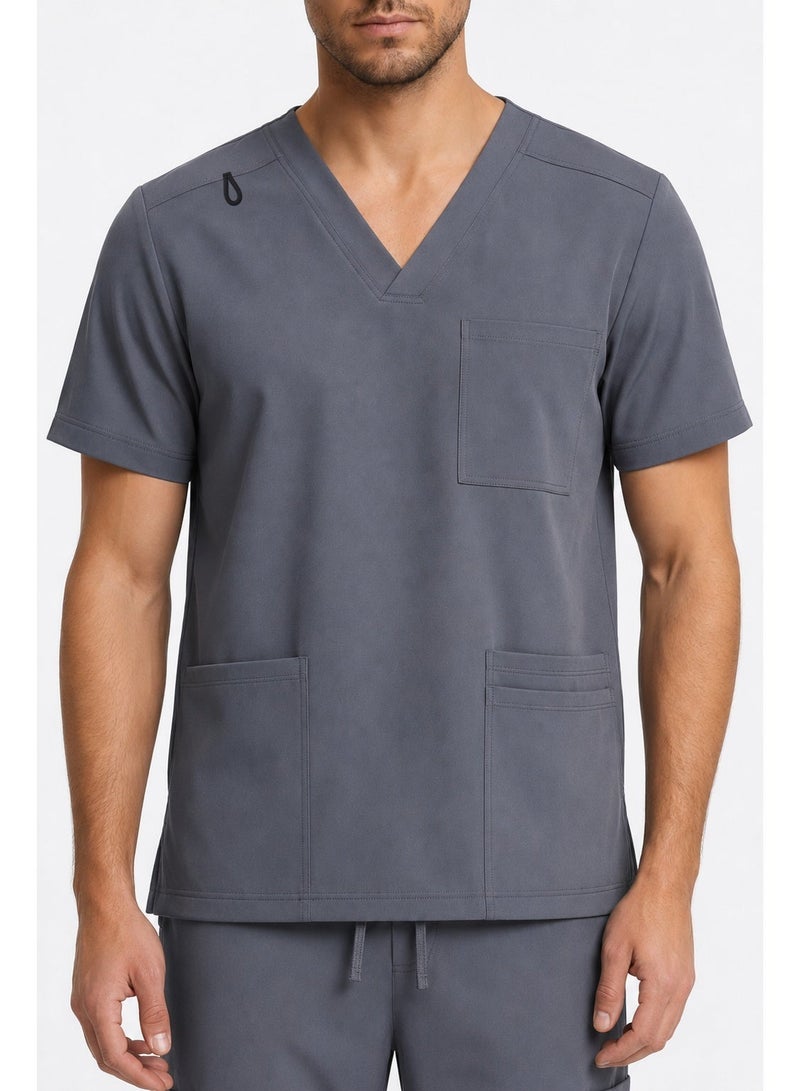 FITUP Men's Medical Scrub  Set | LMS 500  | V-Neck | 9 Pockets | Breathable | Lightweight | Hospital Uniform | Grey - Image 2