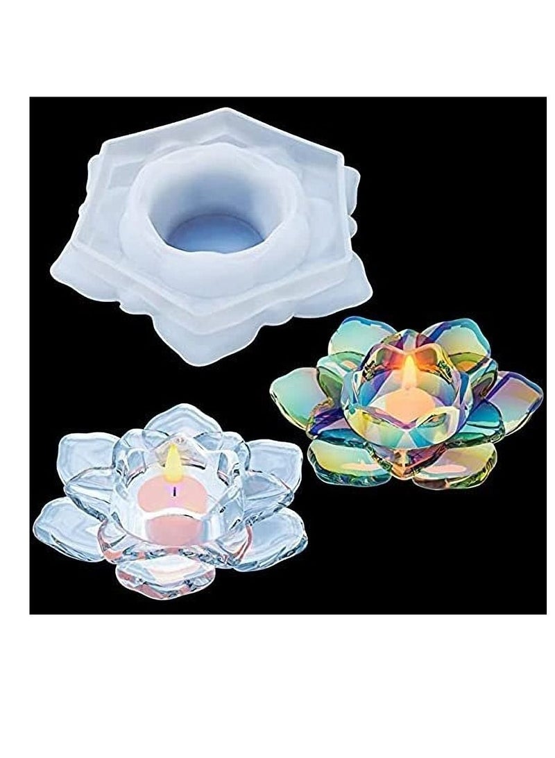 Y&D Lotus Tealight Candles Holders Resin Mould, Flower Candlestick Epoxy Casting Silicone Moulds for DIY Jewelry Box, Trinket Container, Candy Box Home Table Decoration  - Image 1