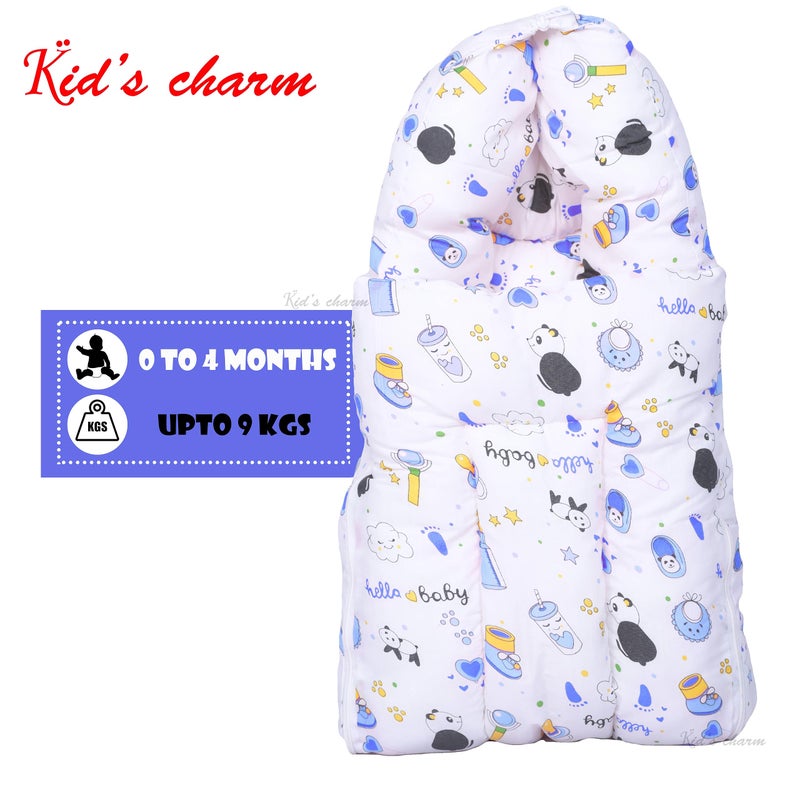 Kid's Charm مجموعة 4 قطع من باندا سحر الأطفال | سرير حمل للأطفال 3 في 1 | وسادة تغذية للأطفال 5 في 1 مع حزام أمان | قطن للأطفال 2 في 1 مع شبكة للبعوض | سرير نوم للأطفال 2 في 1 من 0-4 أشهر (أزرق) - Image 4