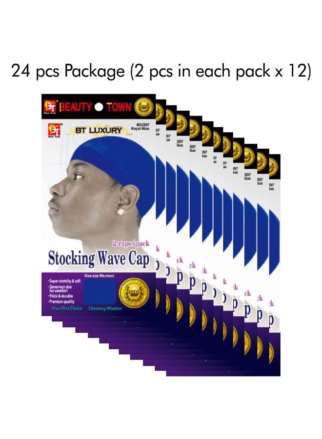 Beauty Town 24 Pcs Wave Cap Stocking Caps Stretch Compression Long Lasting Lightweight Comfortable Fit Durable Mens Dome Cap Loc Cap Sleeping Hair Caps Wave Caps for Men (Royal Blue - 12 Pack of 2 Pcs) - Image 3