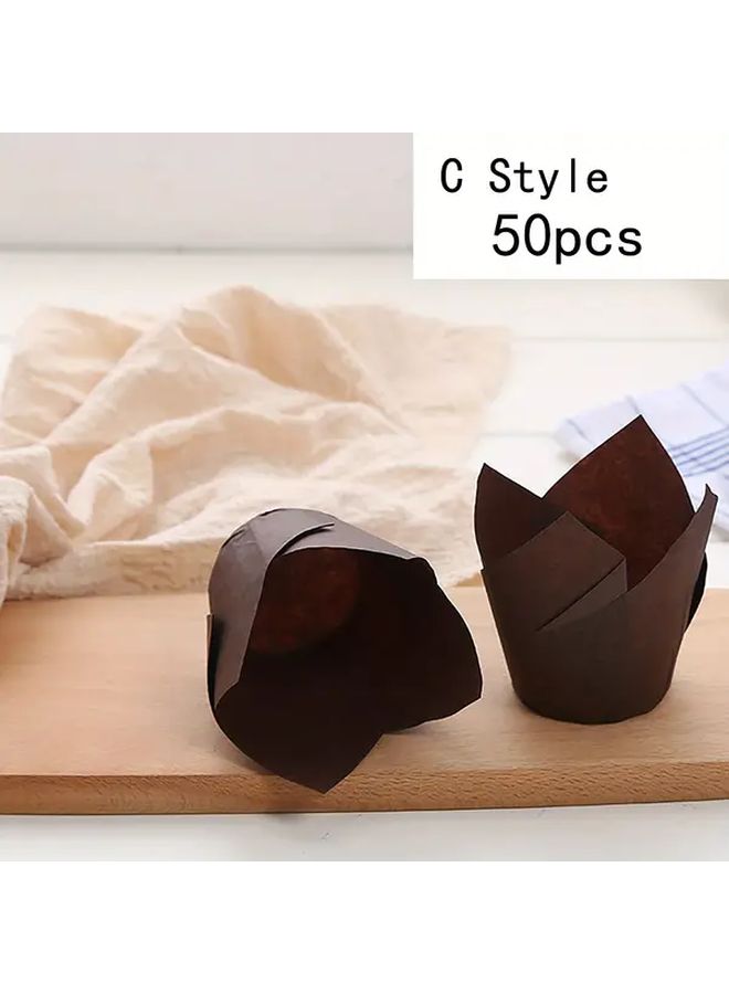 Tulip Cupcake Liners 50pcs Heat Resistant Disposable Baking Cups Floral Design A Style - Image 2