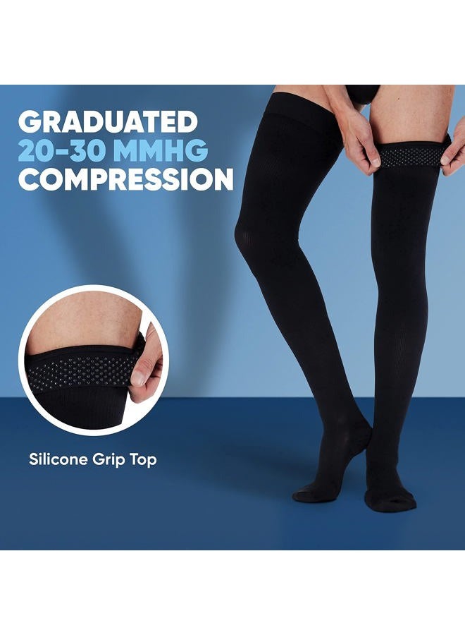 ABSOLUTE SUPPORT XXXL Plus Size Compression Stockings for Men - Thigh High with Grip Top - Firm Graduated Compression 20-30mmHg - Extra Wide Calf Sized - Ribbed Opaque Black, Size 3XL - A2017BL6 - Image 5