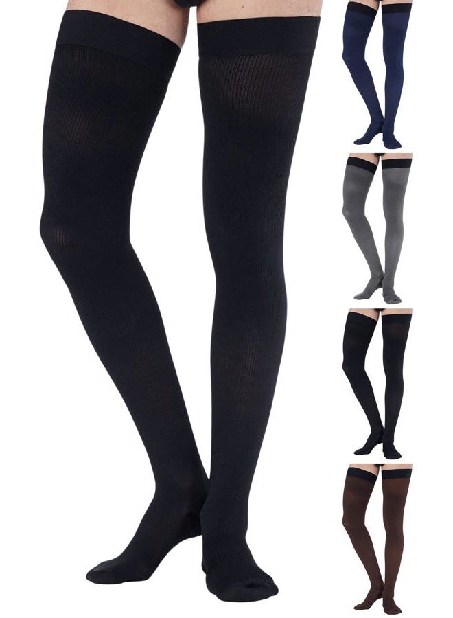 ABSOLUTE SUPPORT XXXL Plus Size Compression Stockings for Men - Thigh High with Grip Top - Firm Graduated Compression 20-30mmHg - Extra Wide Calf Sized - Ribbed Opaque Black, Size 3XL - A2017BL6 - Image 1